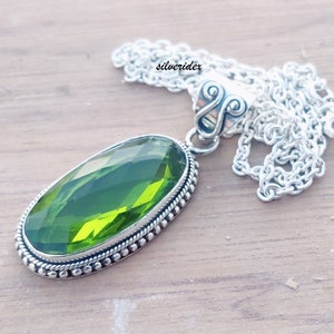 Beautiful Peridot Pendant with chain, 925 Sterling Silver Pendant, Peridot Gemstone Pendant, woman Necklace, Silver Necklace Gift For Her..