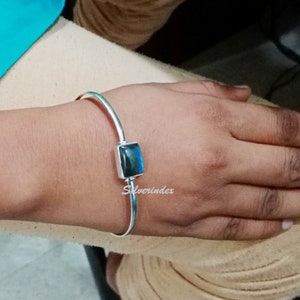 Labradorite Bangle, Gemstone Bangle, 925 Silver Bangle, Statement Bangle, Handmade Bangle, Stone Bangle, Women and Girl Bangle, Gift item