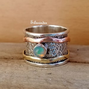 Opal Ring, 925 Silver Ring, Spinner Ring, Anxiety Ring, Band Ring, Worry Ring, Thumb Ring, Meditation Ring, Women Ring, Valentine Gift