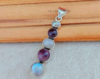 Moonstone Amethyst Pendant, Handmade Sterling Silver Necklace