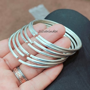 Open Cuff Set Of 7 Thick West Indian Silver Bangles, Stacking Bangle, Bangles Set Gift For Girls, Designer Bangles, Boho Bangles for women
