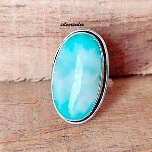 Larimar Ring, 925 Silver Sterling Ring, Beautiful Ring, Oval Stone Shape Ring, Gift Ring, Handmade Ring, Women Ring.
