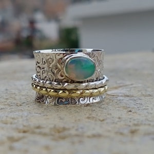 Opal Ring, 925 Silver Ring, Spinner Ring, Stack Spinner, Handmade Ring, Worry Ring, Promise Ring, Spinner Ring For Women, Gift For Her
