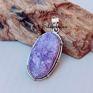 Unique and Beautiful Charoite Pendant For Women, 925 Sterling Silver Charoite Oval Shape Pendant, Designer Jewelry For Wedding Gift For her