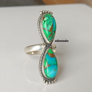 Peacock Dahlia Turquoise Ring, 925 Sterling Silver Ring, Two Gemstone Design Ring, Handmade Ring, Jewelry For Women, Wedding Gift For Her