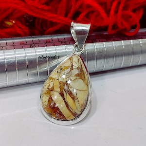 Brecciated Mookaite Sterling Silver Pear Pendant – Handmade Abstract Necklace