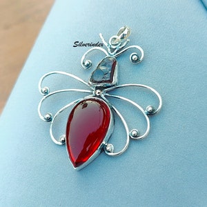 Red Garnet Pendant, Bee Design Garnet Necklace, Handmade Pendant Jewelry, Boho Pendant For Women, Statement Wedding Pendant, Gift For Her