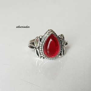 Designer Garnet Ring, 925 Sterling Silver Ring, Handmade Ring, Pear Gemstone Ring, Promise Ring, Women Gift Jewelry, Wedding Gift For Her