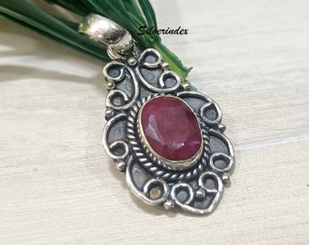 Handmade Ruby Pendant, 925 Sterling Silver, Gemstone Jewelry