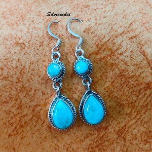 Brinco de larimar natural, brinco de prata 925, brinco boho, brinco pendurado, brinco de prata, brinco antigo, brinco lindo, presente para ela