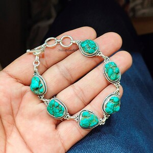 Tibetan Turquoise 925 Sterling Silver Bracelet, Handmade Jewelry