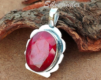 Handmade Ruby Pendant, Oval Red Gemstone, 925 Sterling Silver