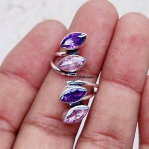 Unique Designer Band Ring, Amethyst With Rose Quartz Ring, 925 Silver Ring, Four Gemstone Ring, Handmade Ring, Women Ring, Gift Jewelry