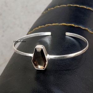 Smoky Coffin Bracelets, Smoky 10x17mm Coffin Shape Gemstone Silver Bracelets, Coffin Bangles, Coffin Jewelry, Gift For Her, Beautiful Bangle