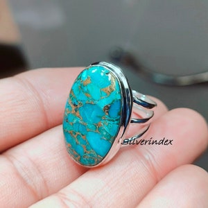 Blue Copper Turquoise Ring, Multi Band Ring, Handmade Jewelry, Statement Ring, Women Ring, Boho Ring, 925 Sterling Silver Ring, Gift Ring,