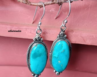 Kingman Mohave Turquoise Earring, 925 Sterling Silver, Handmade Jewelry, Women Earring, Gift For Halloween