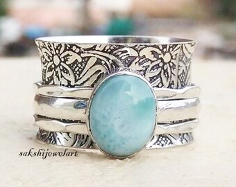 Blue Larimar Gem RingSterling Silver RingGift from the SeaBlue Larimar Stacking RingGenuine Gemstone