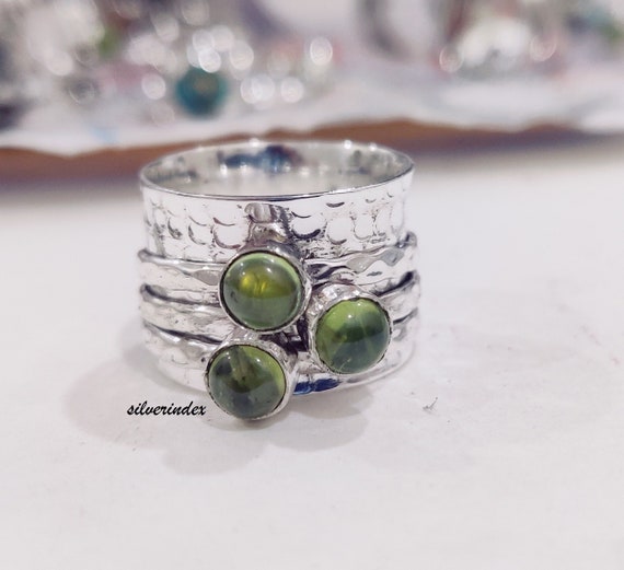 Peridot Solid Silver Spinner Ring, Three Stone Peridot Spinner Ring, Thumb  Ring For Women, Gift Ring, Spinner Jewelry on sale