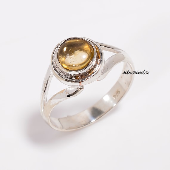 Bague En Argent 925 Avec Citrine – Taille 19 – Pierre Ronde – Femme