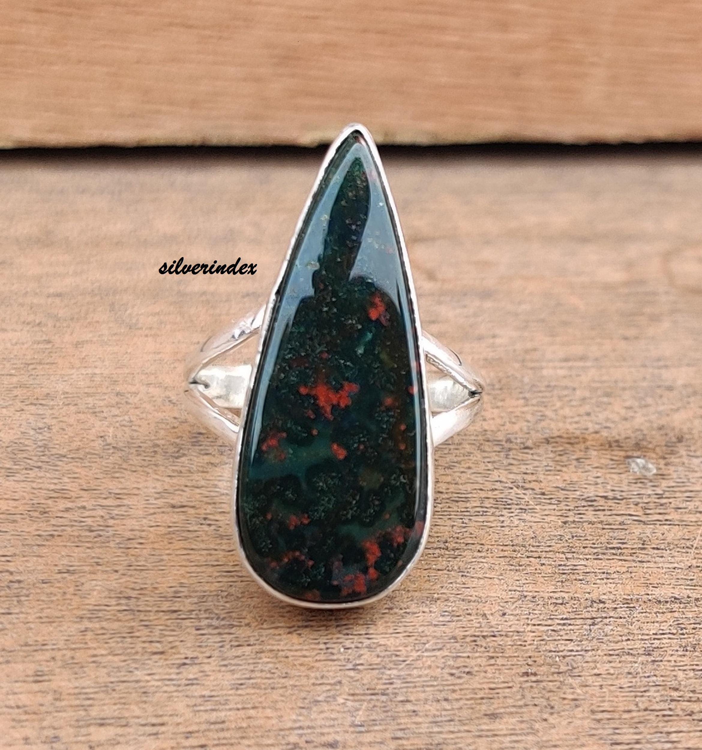 Pear Bloodstone Ring, Handmade 925 Sterling Silver Band - Etsy
