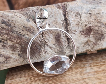 Herkimer Diamond Sterling Silver Circle Pendant, 925 Silver