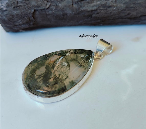 Pendentif Goutte En Argent Avec Agate Fumée - Bijou Femme Gravé Et Embossé