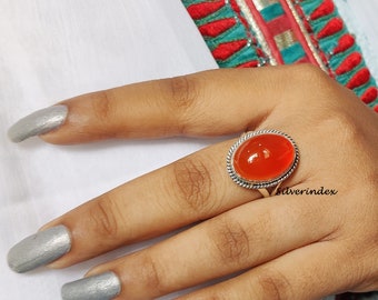 Handmade Carnelian Ring: 925 Sterling Silver, Boho Gemstone Ring