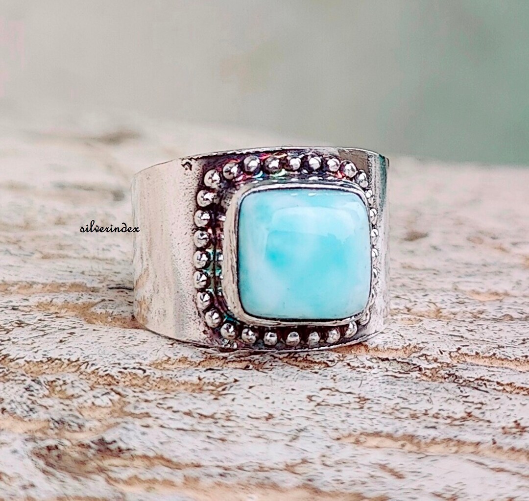 Handmade Larimar Sterling Silver Ring, Boho Statement Ring - Etsy