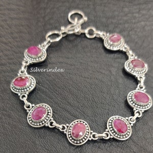 Handmade Ruby Bracelet: Sterling Silver Bangle, Delicate Gemstone Jewelry
