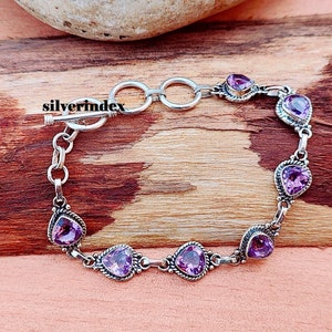 Pear Amethyst Bracelet, Sterling Silver Amethyst Handmade Bracelet, Wire Wrap Link Bracelet, Gemstone Adjustable  Bracelet Gift For Her