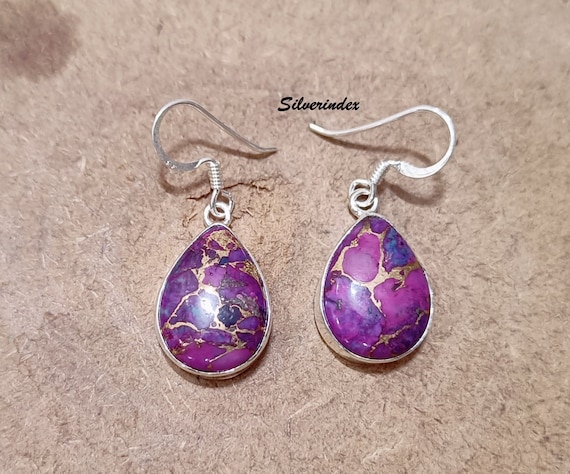 Boucles D'oreilles Vintage Bohème Métal Argenté Et Perles Violettes - Neuf Sans Emballage