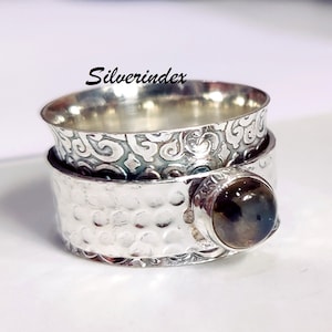 Labradorite Spinner Ring, Wide Band Silver Spinner Ring, Meditation Ring, Gemstone Spinner Ring, Spinner Ring Jewelry, Thumb Ring, Gift