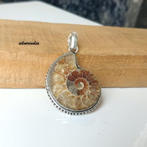 Designer Ammonite  Pendant, 925 sterling Silver Necklace, Ammonite Jewelry, Oval Gemstone Handmade Pendant, Valentine Day Gift For Women,