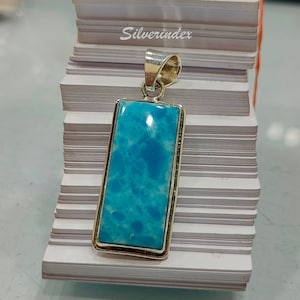 Rectangle  Larimar Pendant, 925 Sterling Silver Larimar Necklace, Beautiful Larimar  Pendant, Handmade Larimar Christmas Necklace For Women
