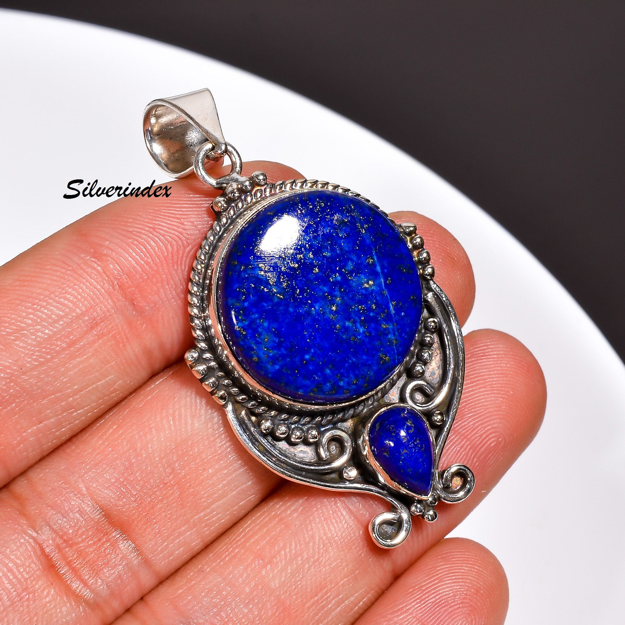 【HYERES LOR】24SS★ Beads Silver Stone MIX NC Lapis Lazuli Sterling Silver Genuine Lapis Lazuli Multi Beaded Necklace
