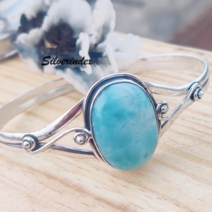 Larimar Bangle, 925 Silver Bangle, Adjustable Bangle, Handmade Bangle, Gift For Love Bangle, Beautiful Design Cuff Bangle, Oval Larimar