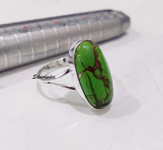 Green Copper Turquoise ,925 Sterling Silver Ring, Christmas Gift