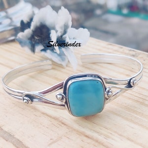Larimar Armreif, 925 Silber Armreif, verstellbarer Armreif, handgemachter Armreif, Geschenk für Liebesarmreif, schönes Design-Armreif, quadratischer Larimar