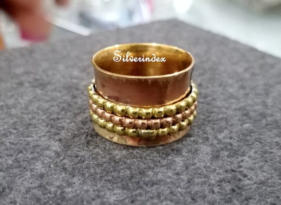 Handmade Brass Spinner Ring: Copper Wide Band, Anxiety Meditation Ring