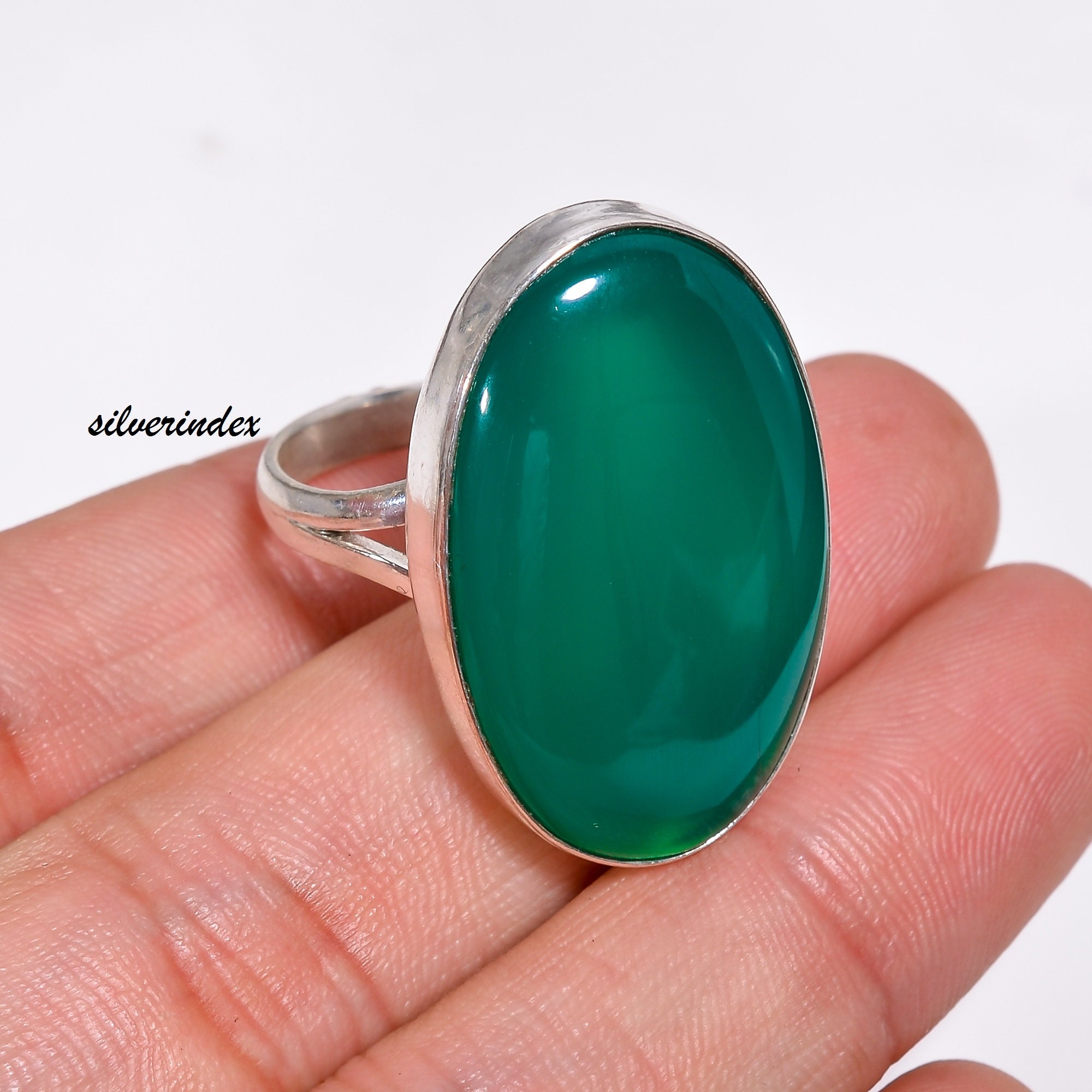 ハンドメイドグリーンオニキスリング、925スターリングシルバー