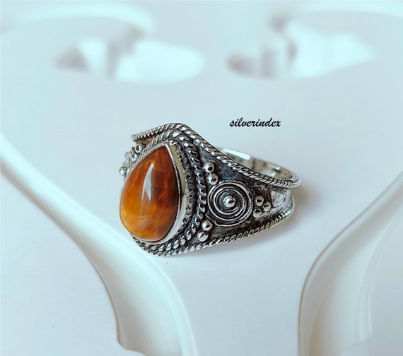 ハンドメイドペアタイガーアイリング、925スターリングシルバーバンド