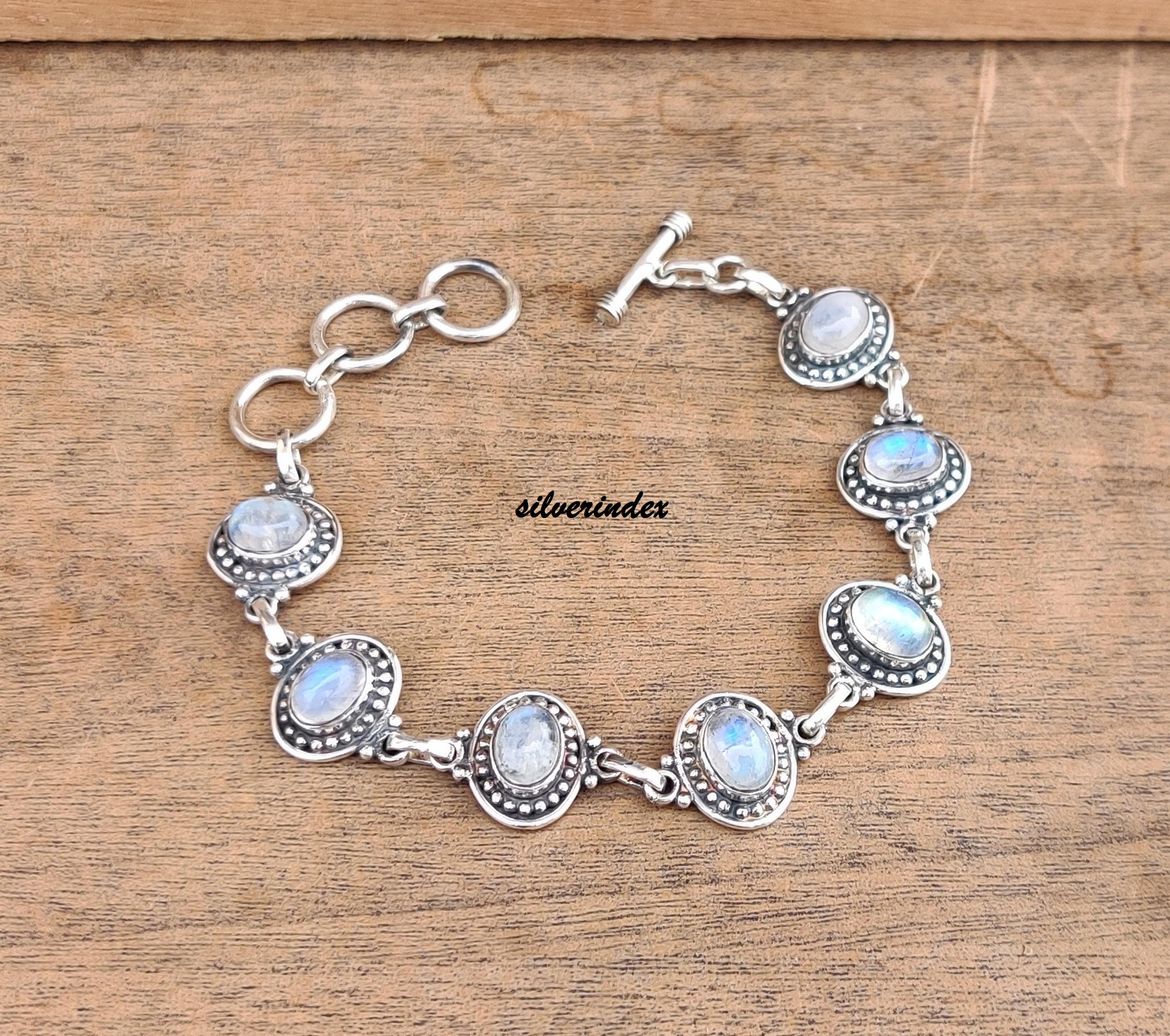 Handmade Oval Moonstone Bracelet, Sterling Silver Adjustable