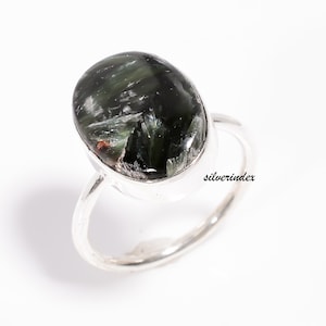 Plain Band Seraphinite Ring, 925 Silver Ring, Handmade Ring, Everyday Ring, Seraphinite Jewelry, Women Ring, Christmas Gift For Women