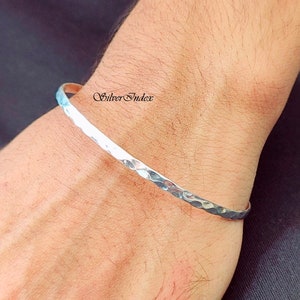 Hammered Sterling Silver Bangle, Stackable Bracelet For Men and Women, Thick Bangle, Bangle Jewelry, Unique Gift Bangle, Thin Bracelet
