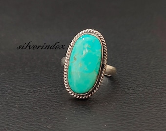Oval Mohave Turquoise Gemstone Ring ~ Handmade 925 Sterling Silver Jewelry ~ Women Ring ~ Attractive Band