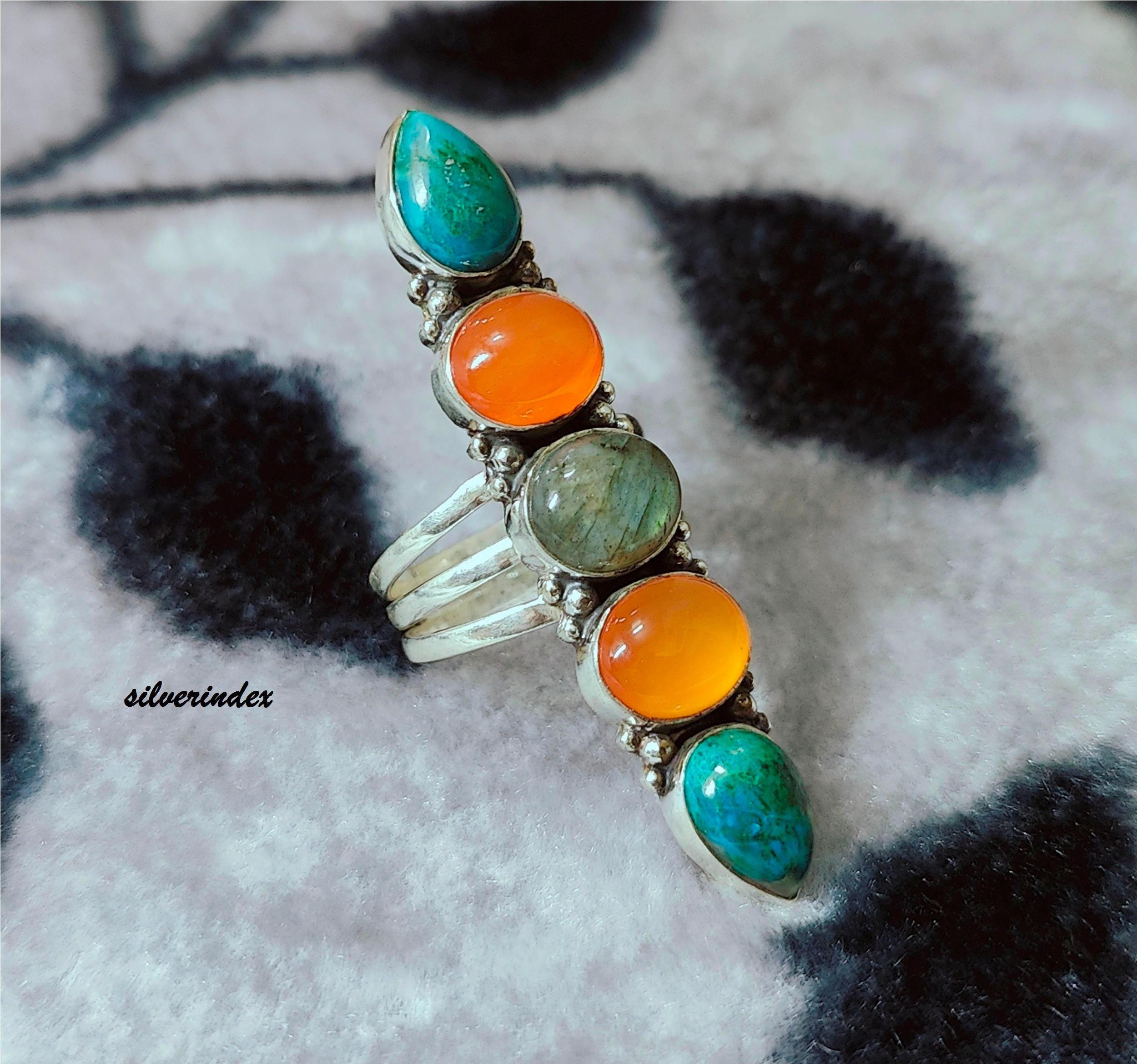Handmade Sterling Silver Multi Gemstone Ring, Carnelian