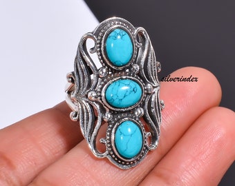 スターリングシルバーのオイスター銅ターコイズリング、ハンドメイドの
