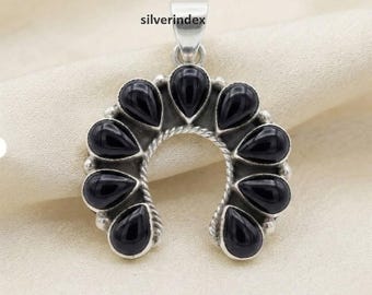 Black Onyx Gemstone Pendant, 925 Sterling Silver, Handcrafted Pendant, Women Jewelry, Nine Teardrop Shaped