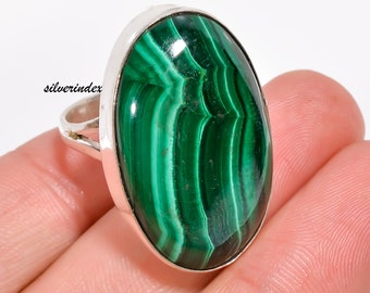 Handmade Oval Malachite Ring, Sterling Silver Gemstone Ring