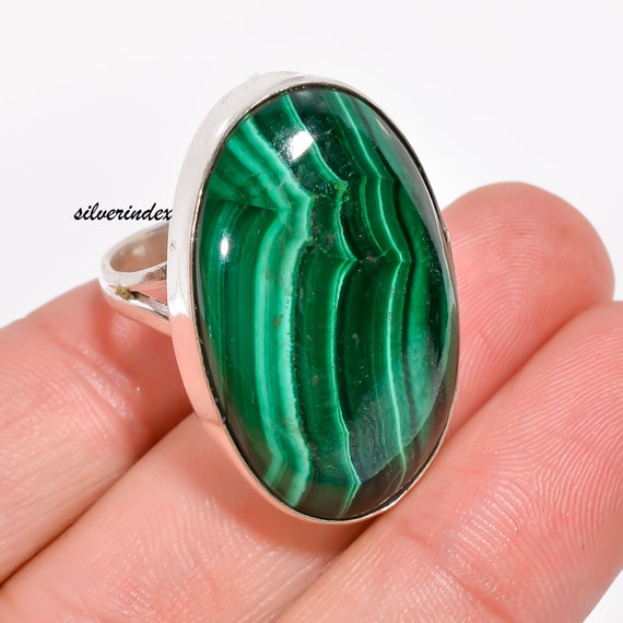Vintage Silver F.C.作 Malachite Ring 925 Vintage Silver Ring Sterling 925 Malachite Gree Retro Oval